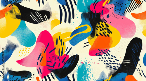 Wallpaper Mural A seamless pattern with a mix of vibrant fashion elements and abstract textures. The design features colorful geometric shapes, flowing lines, and intricate textures that evoke a sense of style  Torontodigital.ca