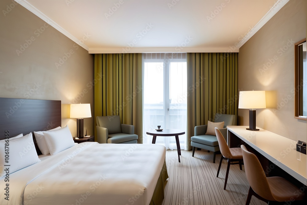 Fototapeta premium Single bed in a modern hotel room interior.