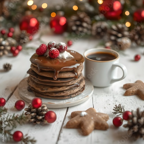 winter morning with pancakes and coffee photo