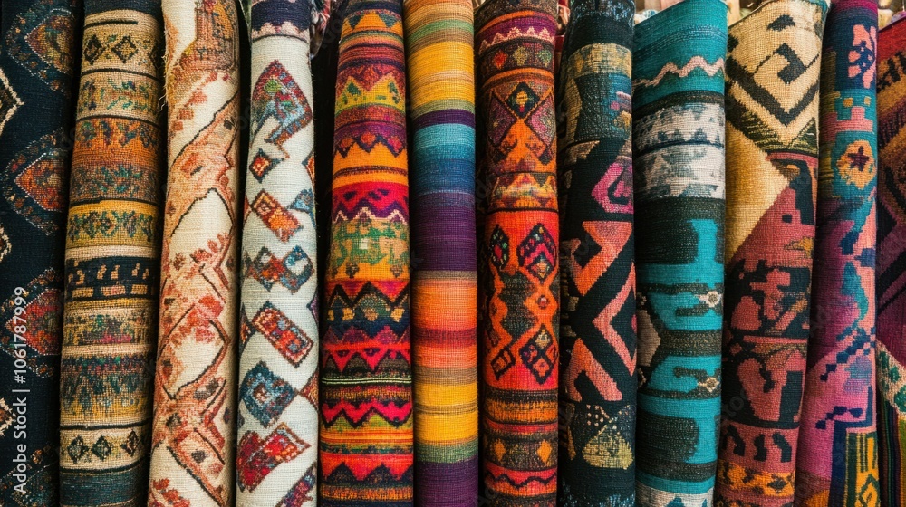 Abstract Latin American textile patterns with rich, bold colors and intricate geometric designs Abstract Latin American textile patterns with rich, bold colors and intricate geometric designs
