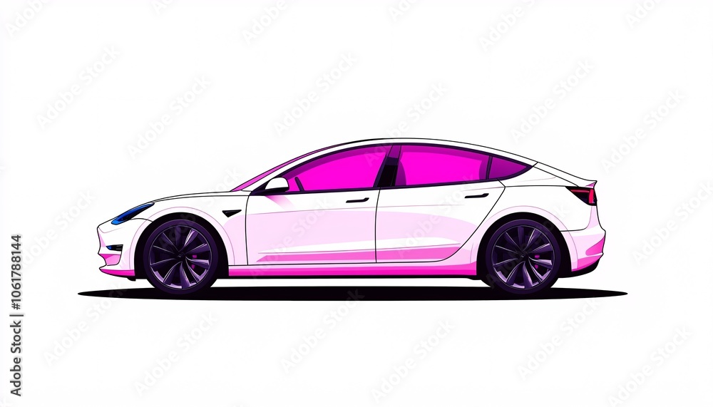 Fototapeta premium Futuristic Electric Car Design Clip Art with Aerodynamic Features on Minimalist Background