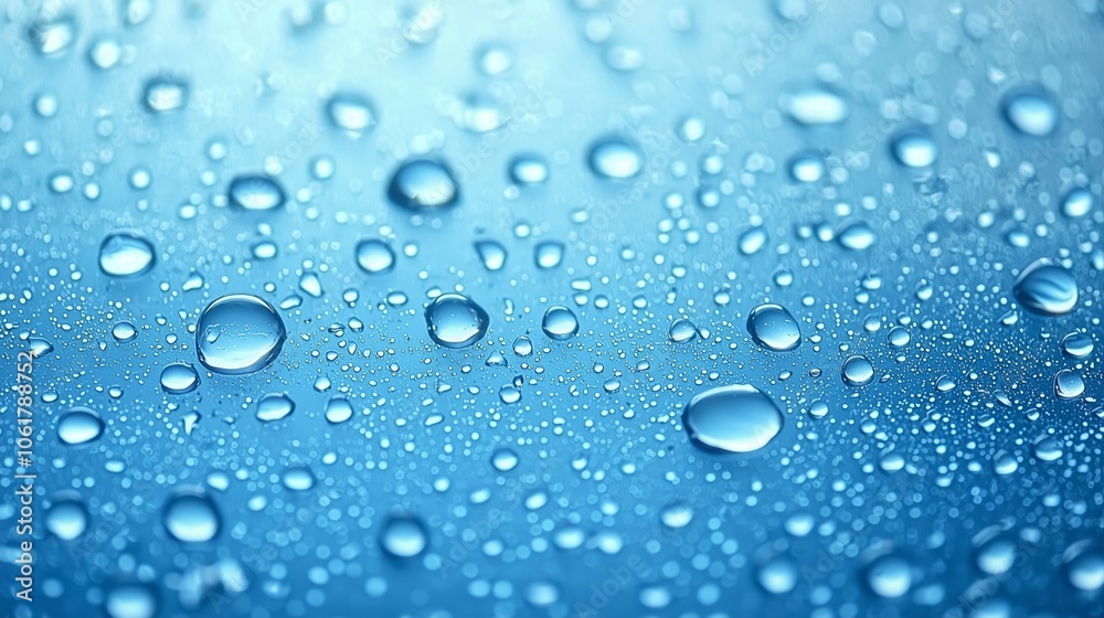 Close Up of Water Drops on a Smooth Blue Surface Close Up of Water Drops on a Smooth Blue Surface