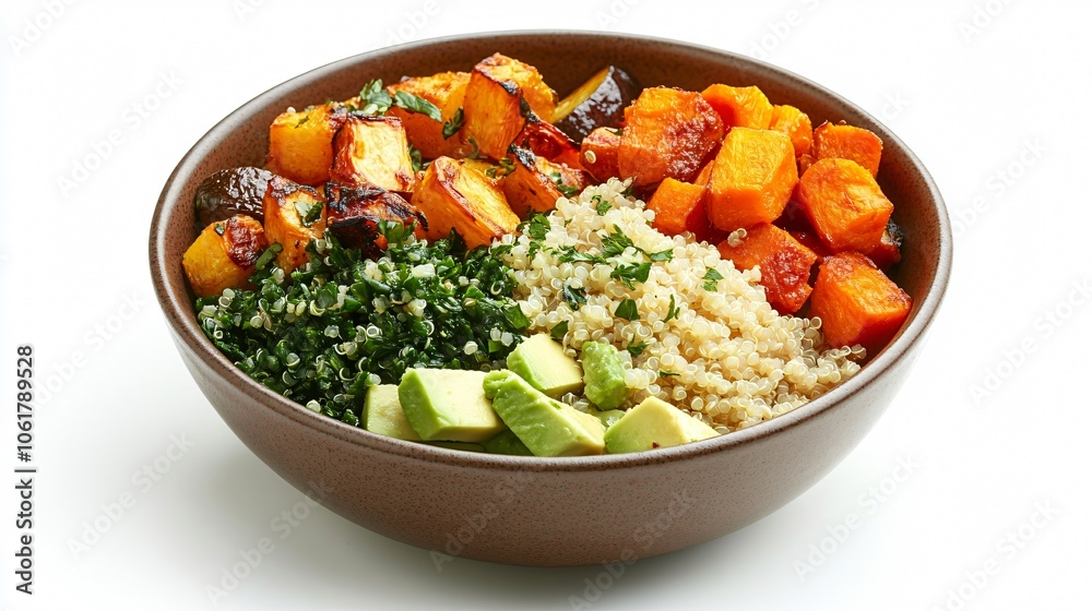 Quinoa Bowl with Roasted Sweet Potatoes, Butternut Squash, Avocado and Kale Quinoa Bowl with Roasted Sweet Potatoes, Butternut Squash, Avocado and Kale