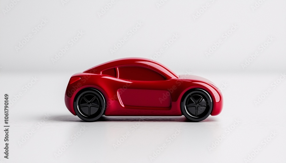 Shiny 3D Rendered Car Icon on White Background