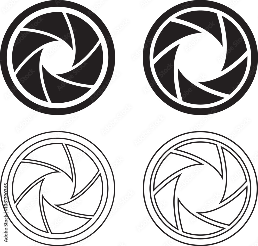 Camera lens diaphragm collection.Aperture icon set.Vector black camera Camera lens diaphragm collection.Aperture icon set.Vector black camera