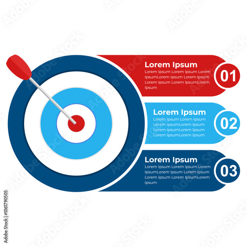 Target with three arrows, three steps or options infographics, dart board, target