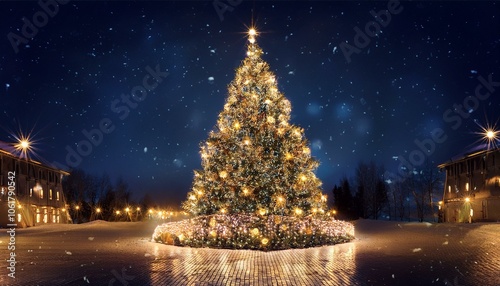 Illuminated Christmas tree at night