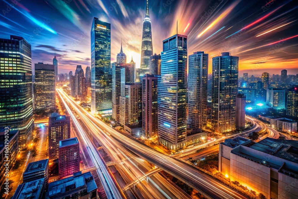 Long Exposure Animation of a 3D City Model in Motion, Showcasing Urban Architecture, Night Lights, Dynamic Perspectives, and Vibrant City Life Long Exposure Animation of a 3D City Model in Motion, Showcasing Urban Architecture, Night Lights, Dynamic Perspectives, and Vibrant City Life