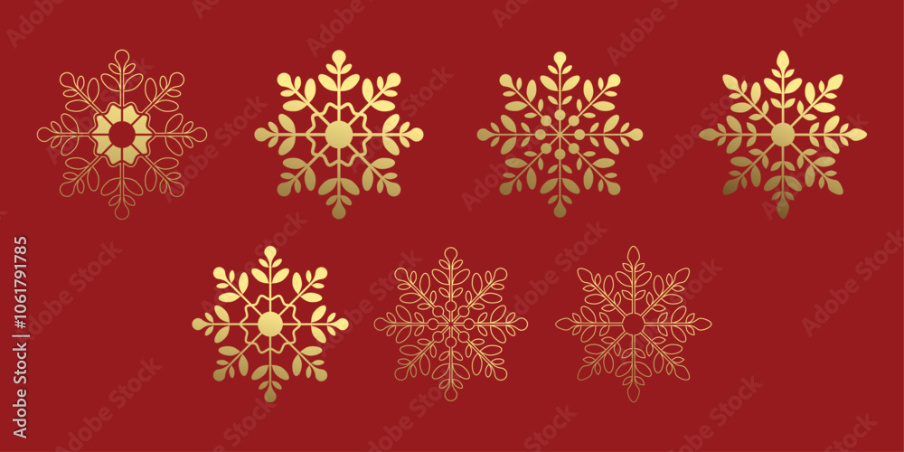 Set of original golden snowflakes in vector. Set of original golden snowflakes in vector.