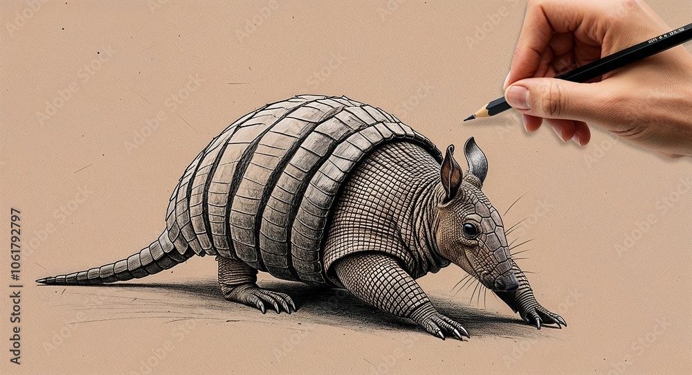 Fototapeta premium Armadillo curling up hand drawing