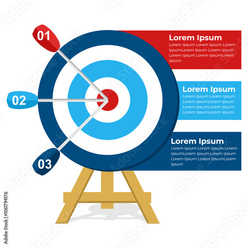 Target with three arrows, three steps or options infographics, dart board, target