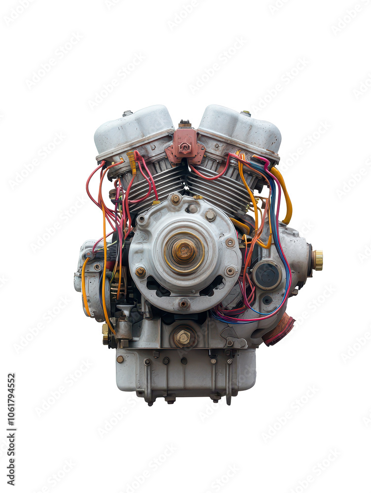 Explore the intricate design of a classic car engine with chrome details and colorful wiring