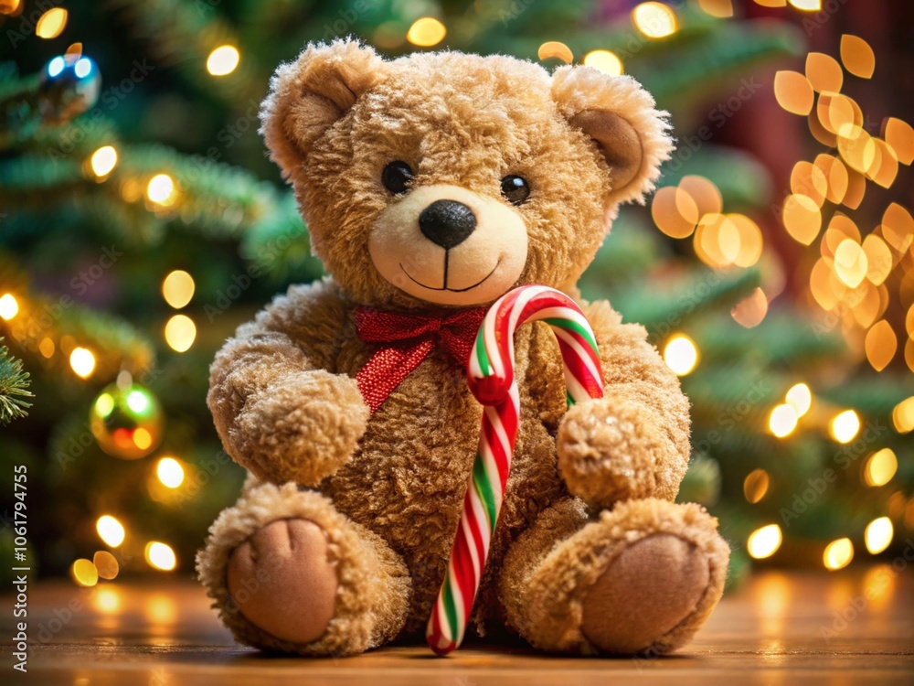 Teddy Bear with Christmas Candy Cane