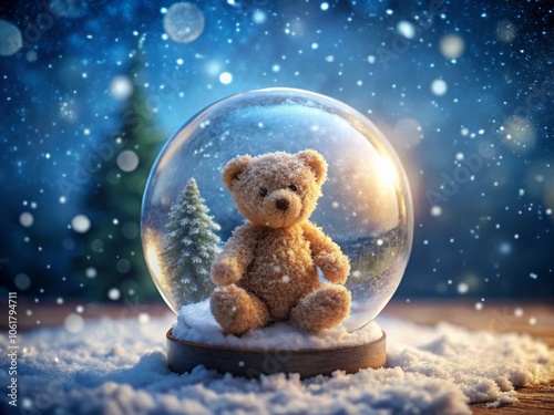 Teddy Bear in a Snow Globe with Snow Falling
