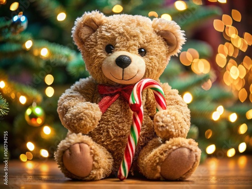 Teddy Bear with Christmas Candy Cane