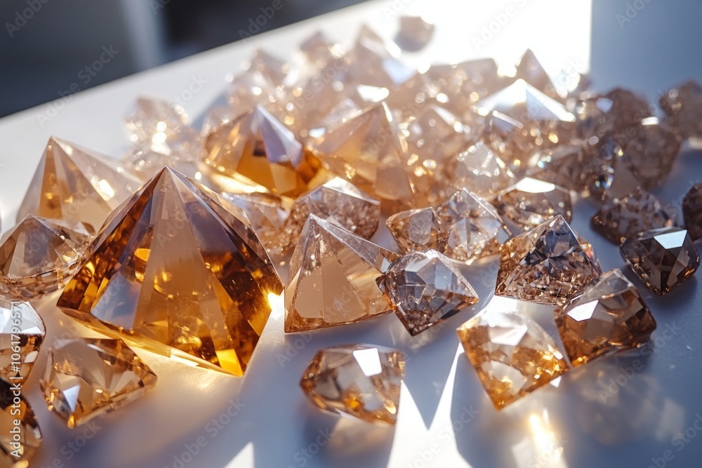 a worker with the job of checking expensive diamonds, diamond stones piled up on the table a worker with the job of checking expensive diamonds, diamond stones piled up on the table