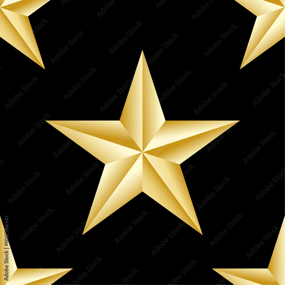 Patrón de estrellas doradas de 5 puntas sobre fondo negro