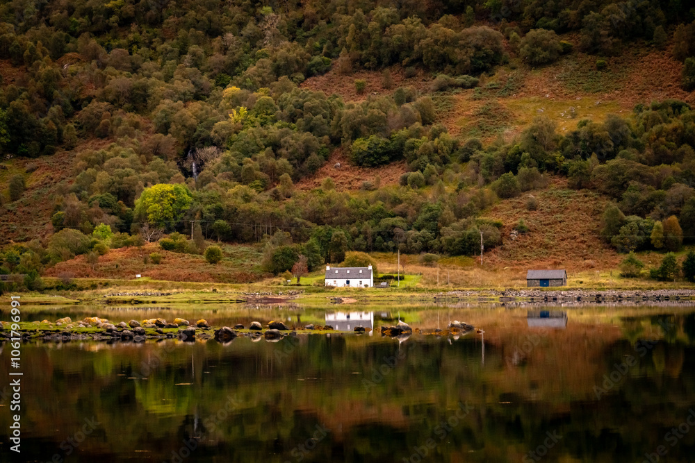 Fototapeta premium Autumn in Scotland with reflections in the lochs
