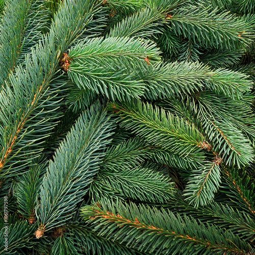 Fir tree branches nature forest pine Leaf, Creative background design, focus on the pile of fresh Fir tree branches nature forest pine