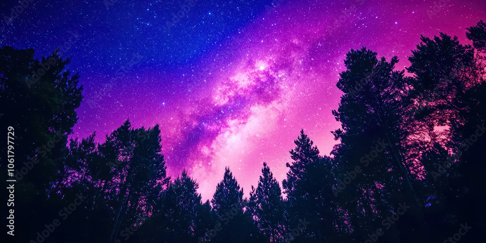 Naklejka premium A beautiful night sky with a purple and blue hue