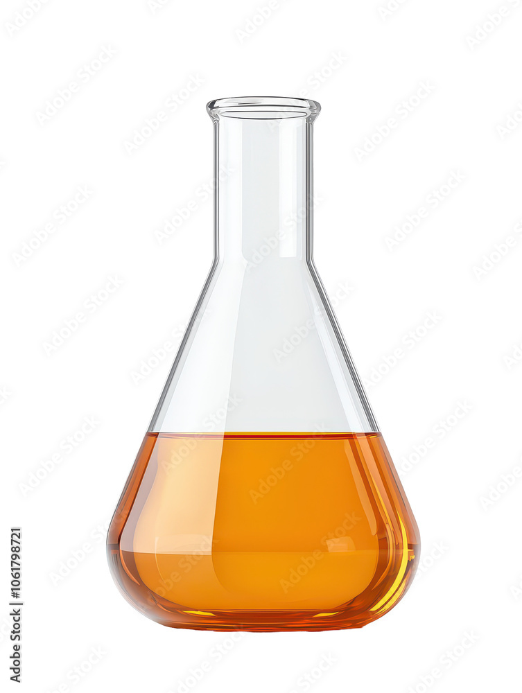Scientists use volumetric flask to measure yellow chemical solution Scientists use volumetric flask to measure yellow chemical solution