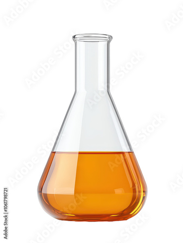 Scientists use volumetric flask to measure yellow chemical solution