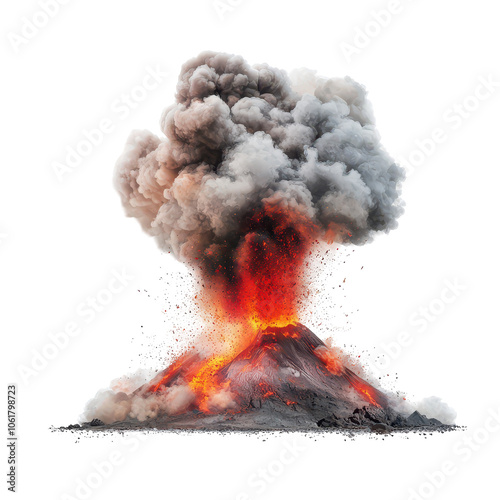 Witness the powerful eruption of a volcano spewing lava and ash clouds in vivid reds and oranges