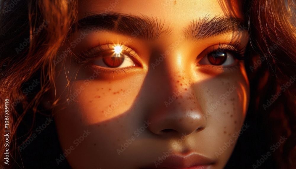 Sun rays on girl's face Sun rays on girl's face