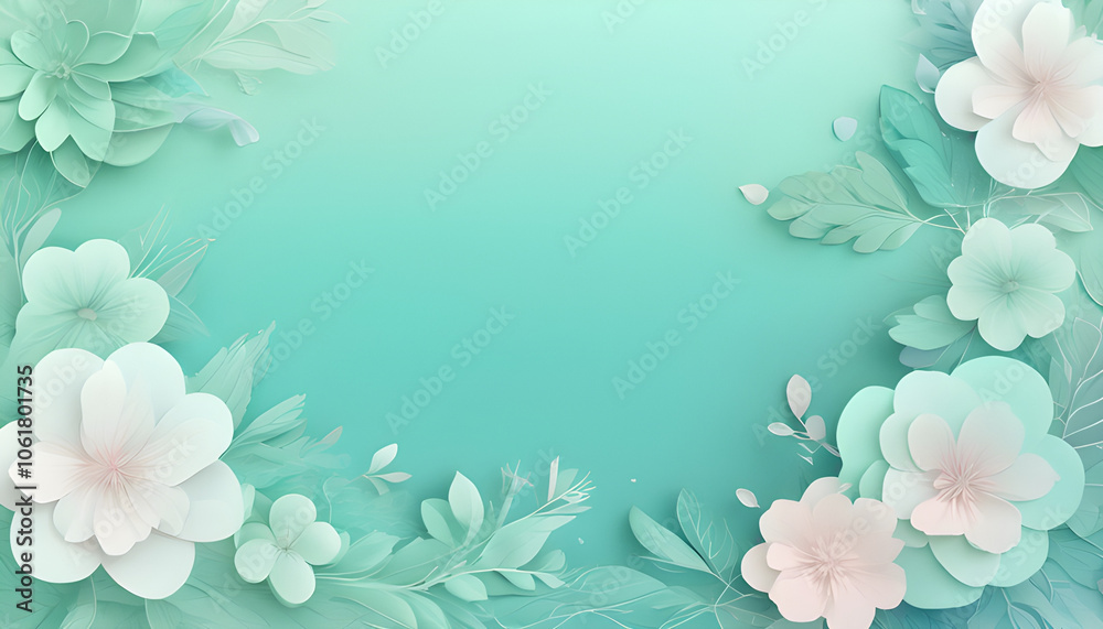 A pastel background with a gradient between blue and mint green, with scattered floral patterns, adding a bright and natural atmosphere. A pastel background with a gradient between blue and mint green, with scattered floral patterns, adding a bright and natural atmosphere.