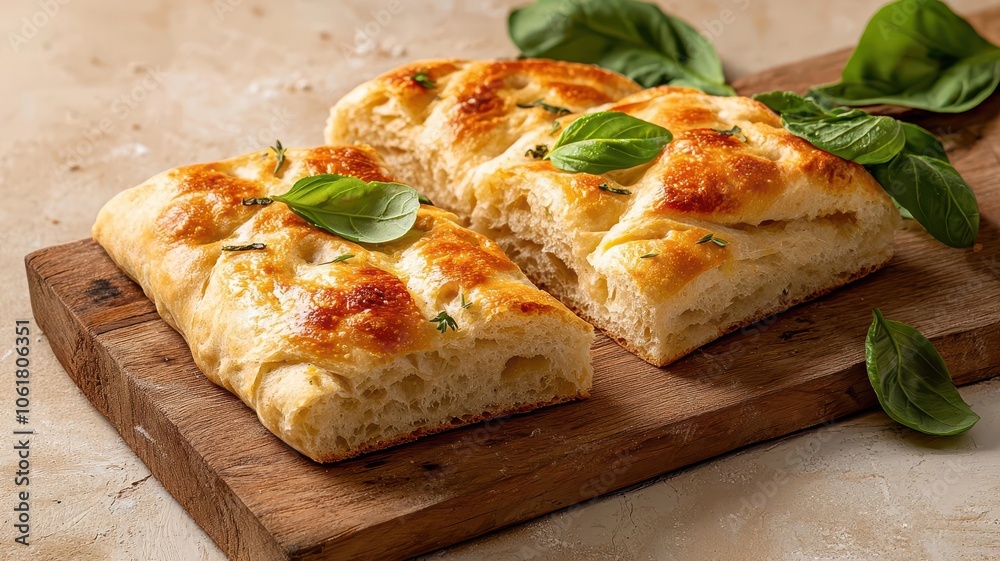 Soft Daylight on Freshly Baked Focaccia Warm light highlighting the texture and herbs on focaccia, Italian casual food photography, capturing a homely and inviting feel, 3D illustration Soft Daylight on Freshly Baked Focaccia Warm light highlighting the texture and herbs on focaccia, Italian casual food photography, capturing a homely and inviting feel, 3D illustration