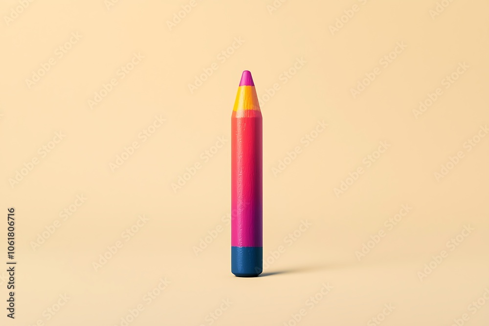 A colorful crayon stands upright against a soft beige background, showcasing vibrant pink and blue colors, evoking a sense of creativity and playfulness. A colorful crayon stands upright against a soft beige background, showcasing vibrant pink and blue colors, evoking a sense of creativity and playfulness.