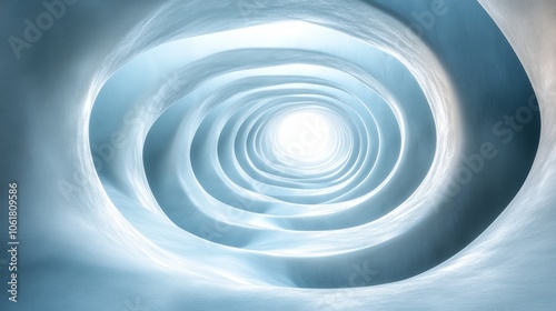 A spiral shaped tunnel with a light shining through it