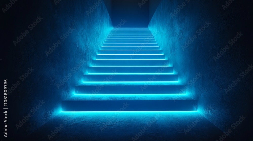 Fototapeta premium A staircase with blue lights illuminating the steps