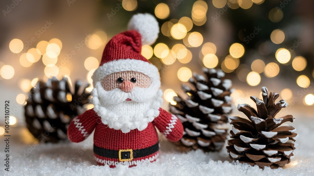 Knitted Santa Claus Toy with Pine Cones and Christmas Lights Knitted Santa Claus Toy with Pine Cones and Christmas Lights