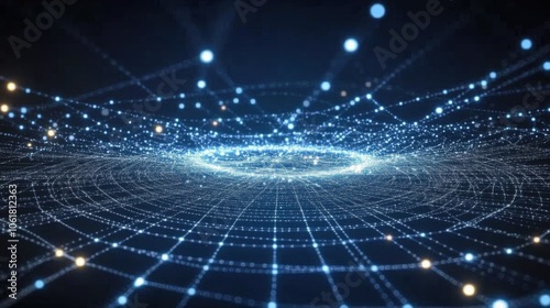 Futuristic technology wave with glowing dots and lines. Big data visualization.