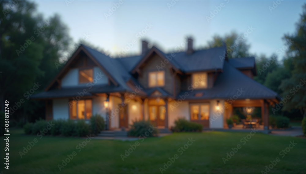 Blurred image of a beautiful house in the evening. Blurred background Blurred image of a beautiful house in the evening. Blurred background