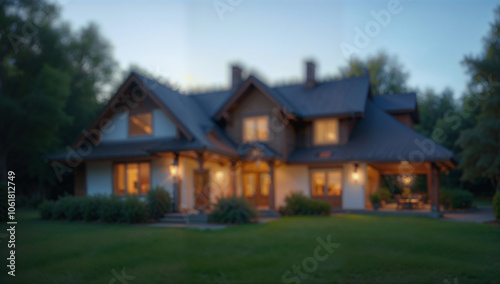 Blurred image of a beautiful house in the evening. Blurred background