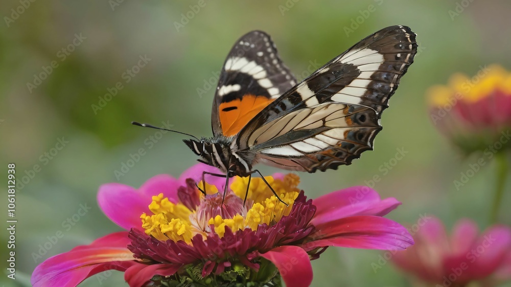 Closeup of a butterfly perched on a vibrant flower Closeup of a butterfly perched on a vibrant flower