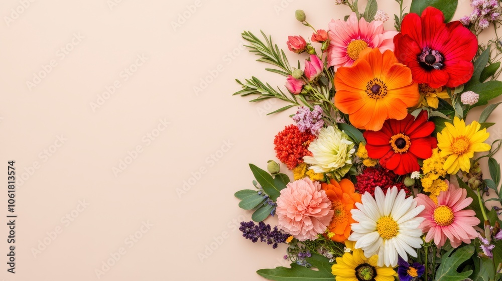 Colorful Flowers Arrangement on Pastel Background