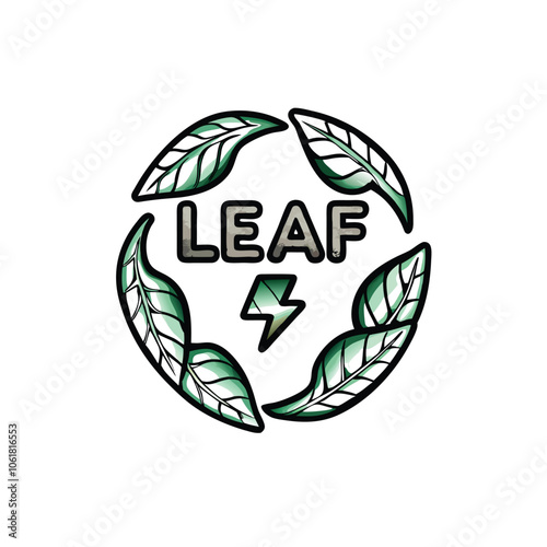 A minimalist circular logo featuring a stylized leaf shape integrated with a lightning bolt, symbolizing nature and energy.