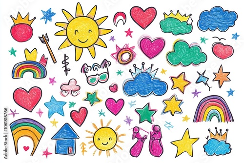 seamless pattern with flowers and other icons