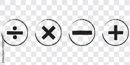 Mathematical Calculator Sign Icon Set including Plus Minus Divide Multiply Symbols. Vector Image.