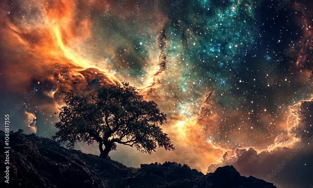 Solitary Tree Under a Starry Sky