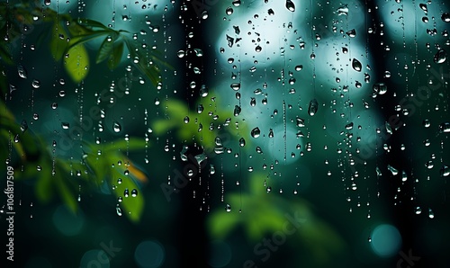 Rain Drops on Window With Trees in Background photo