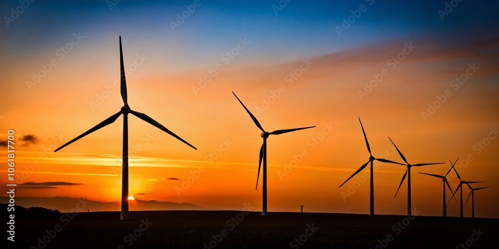 Fototapeta premium Stunning Silhouette Photography of Wind Turbines on a White Background - Renewable Energy, Sustainable Power, Eco-Friendly Concepts, Clean Energy, Nature, Modern Technology, Wind Energy