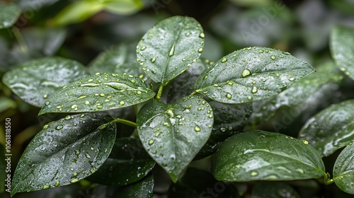 A close-up of dewdrops on leaves.