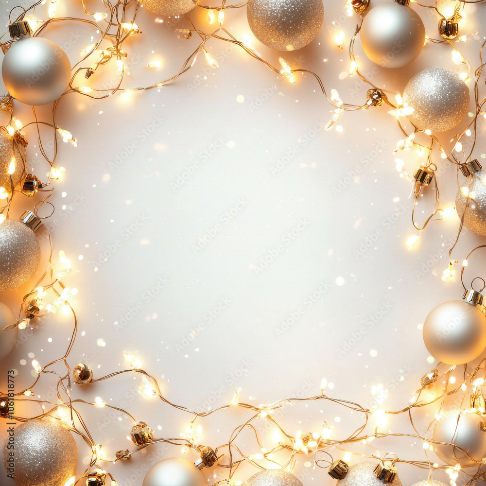 Festive New Year scene with glowing lights and elegant ornaments creating joyful atmosphere Festive New Year scene with glowing lights and elegant ornaments creating joyful atmosphere