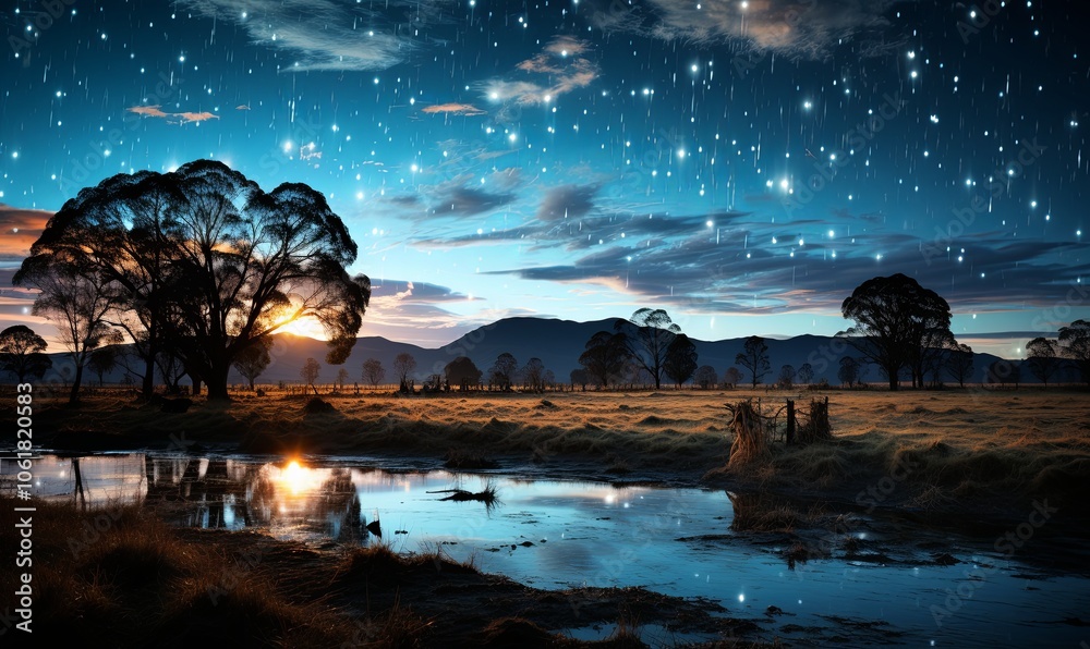 Stars Twinkle Over Lake at Night Stars Twinkle Over Lake at Night