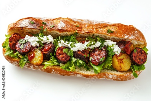 Traditional Mexican Pambazo Sandwich with Spicy Chorizo Filling photo