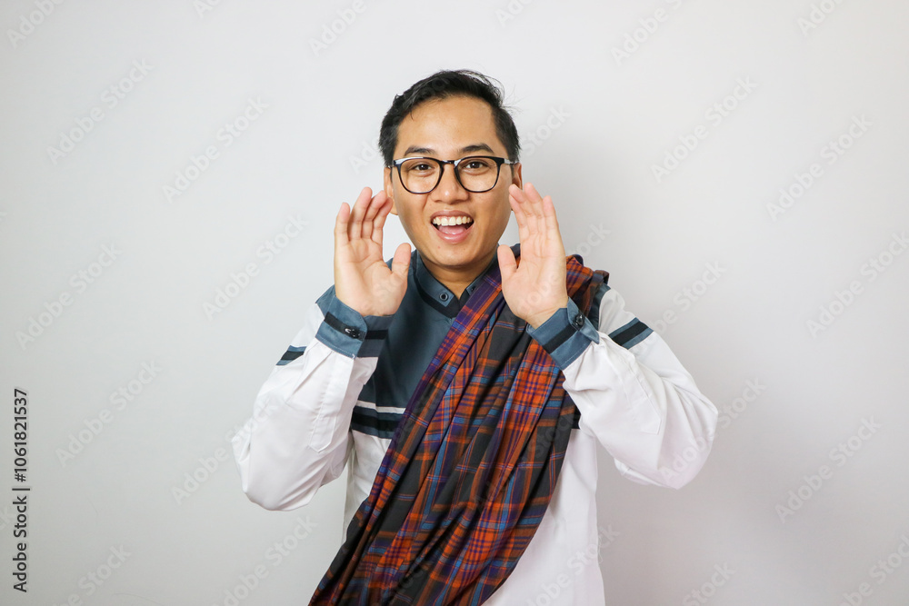 portrait of asian man shouting at something to wake up people fasting ramadan portrait of asian man shouting at something to wake up people fasting ramadan